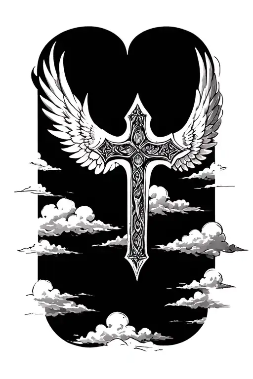 Cross W Wings Clouds Forming The Shape