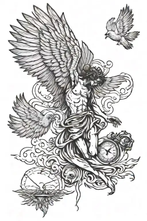 Falling Icarus With Memento Mori Memento Vivere Written