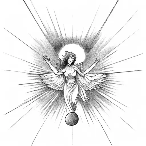 Fallen Angel Carrying The Sun On A Line And A Fallen Angel Carrying The Moon On A Line