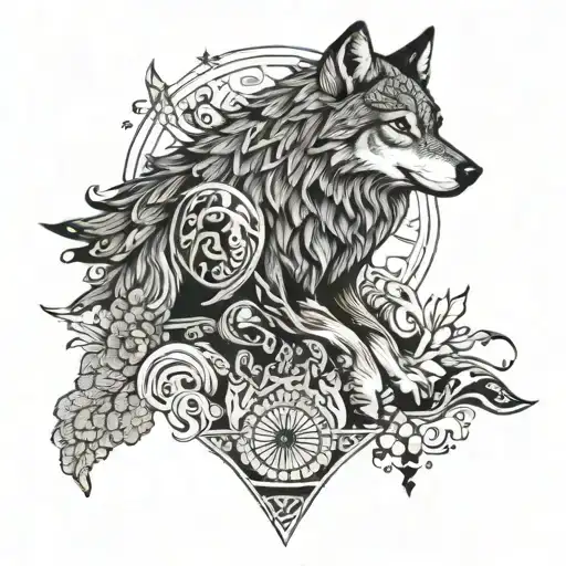 Wolf Tattoo Incorporating Elements Of Nordic Mythology