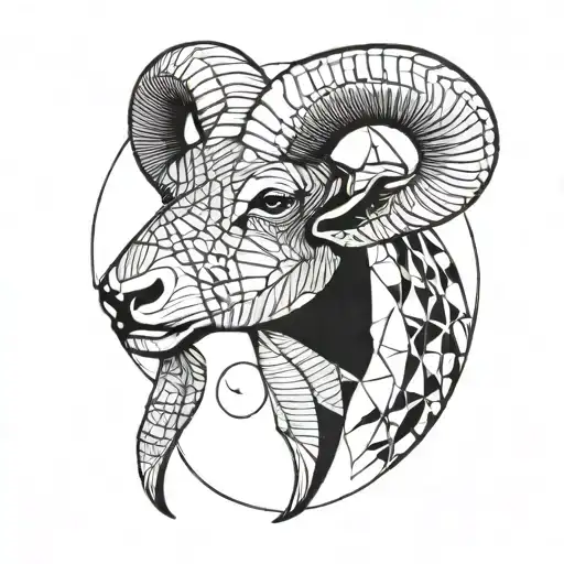 A Geometric Uterine Design With Aries Ram Horns Incorporated Into The Pattern