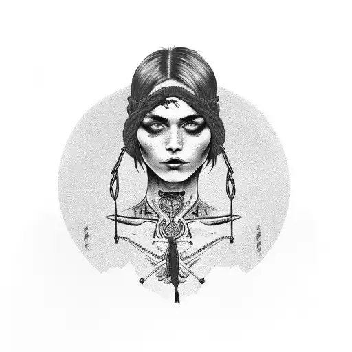 Womans Body Wrapped In Red Yarn With Crow Pulling At Her