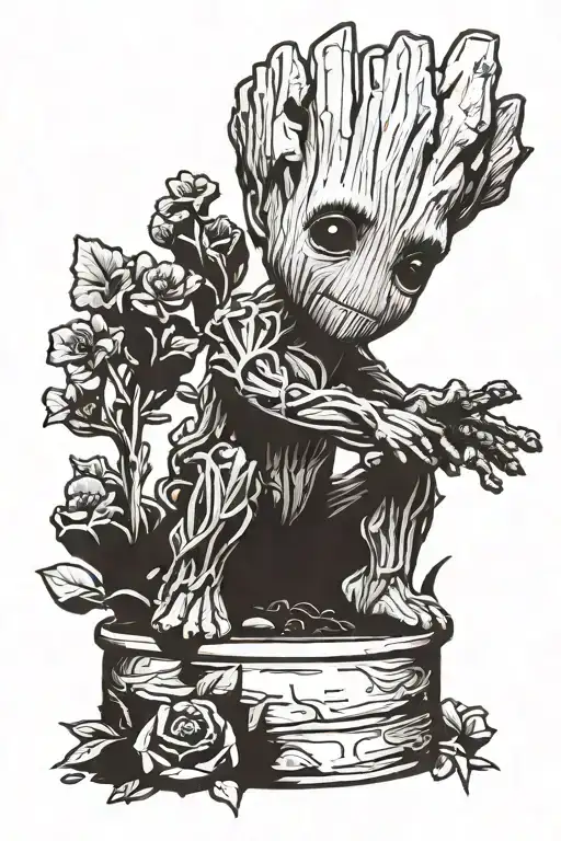 Baby Groot With M4 With Name And Death Date