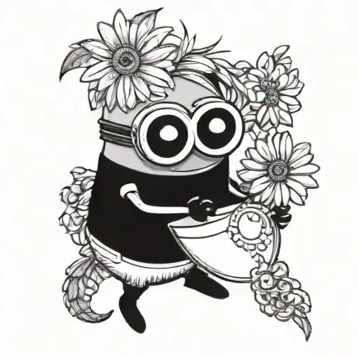 Minion With Daisy Flower In Hand Holding