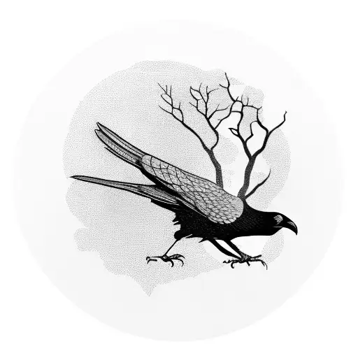 A Raven On A Barren Tree With Ivy