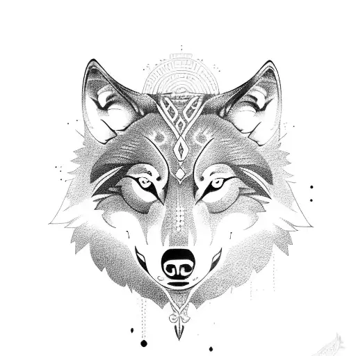 Wolf With Nordic Symbols