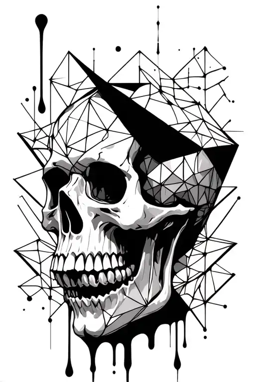 Geometric Pattern Behind A Skull With Black Dripping Ink