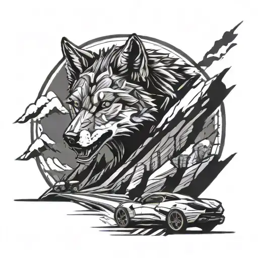 A Futuristic Cybernetic Wolf Driving A Sleek Sports Car On A Winding Mountain Road