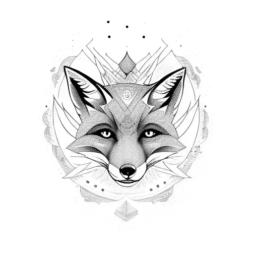 Fox Full Body With A Third Eye Surrounded By 7 Stars