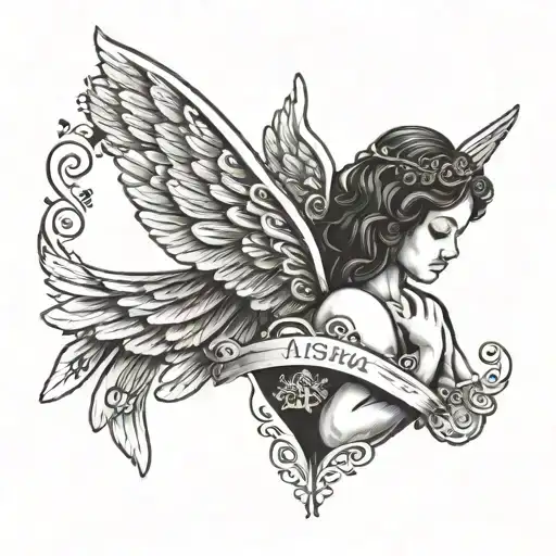 An Angel Holding A Heart With The Name 'Aisha' Written On It