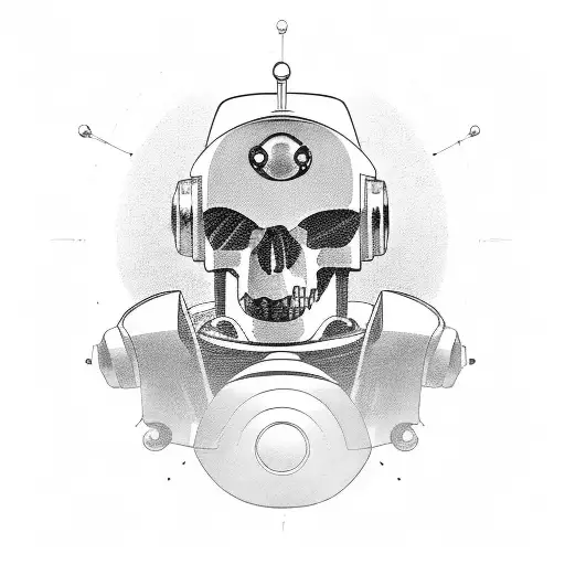 Robot Helmet Broken With Skull Inside