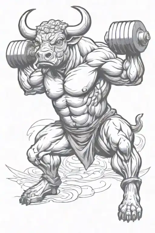 A Bull With Strong Muscular Arms Lifting Dumbbells