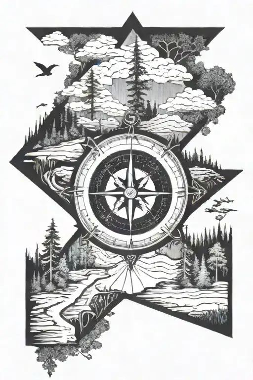 A Hiking Trail Winding Through A Forest With A Compass Rose At The Center