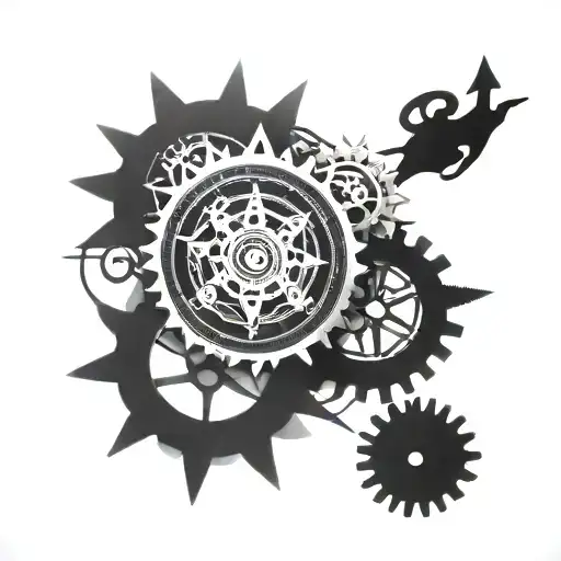 An Intricate Compass Design With Gears And Car Parts Intertwined