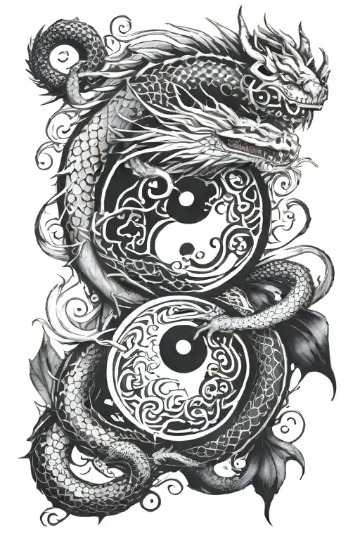 Ying And Yang With Dragons And Quote