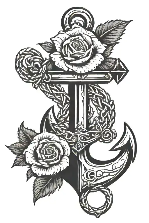 Anchor And Rose With Thorns Intertwined