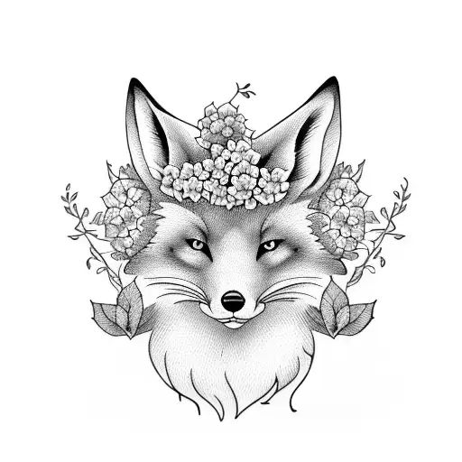 Frolicking Fox With Hydrangeas