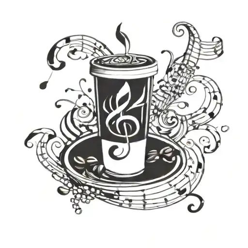 A Tattoo Design Combining Music Notes And Coffee Beans