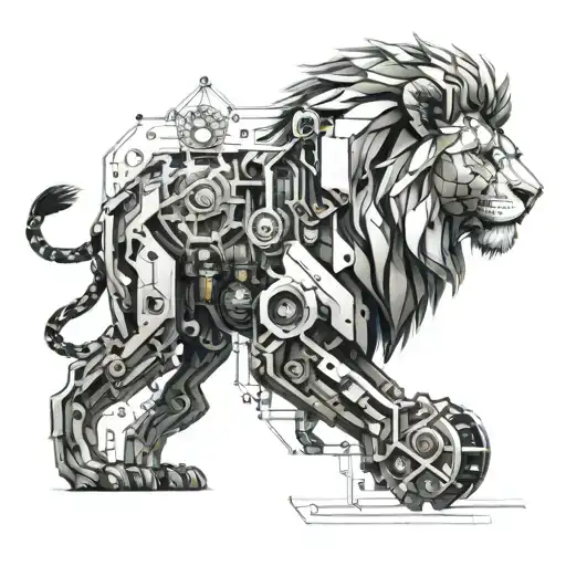 A Lion With Mechanical Construction Elements Incorporated Into Its Design