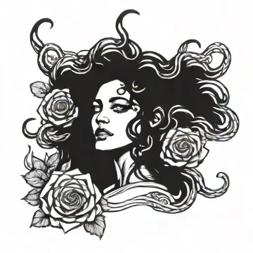 A Modern Interpretation Of Medusa With Roses Intertwined In Her Hair