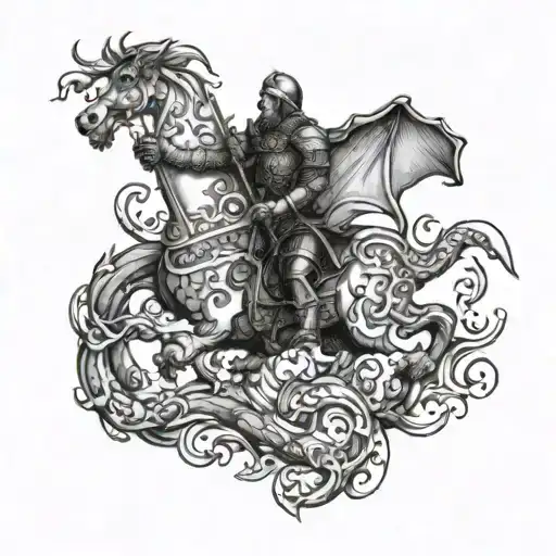 Saint George Slaying The Dragon Breathing Fire
