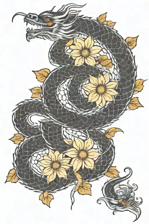 Japan Dragon With Chrysanthemums On Each Side Of The Back