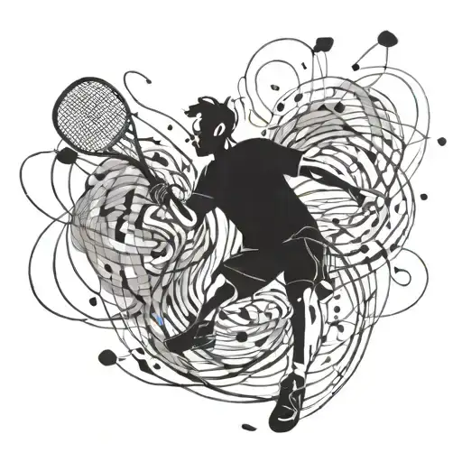 An Abstract Design Of A Badminton Player Surrounded By Swirling Thoughts