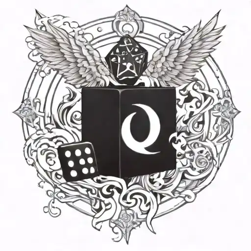 Baralho And Dice With Flames And Open Wings And The Moon