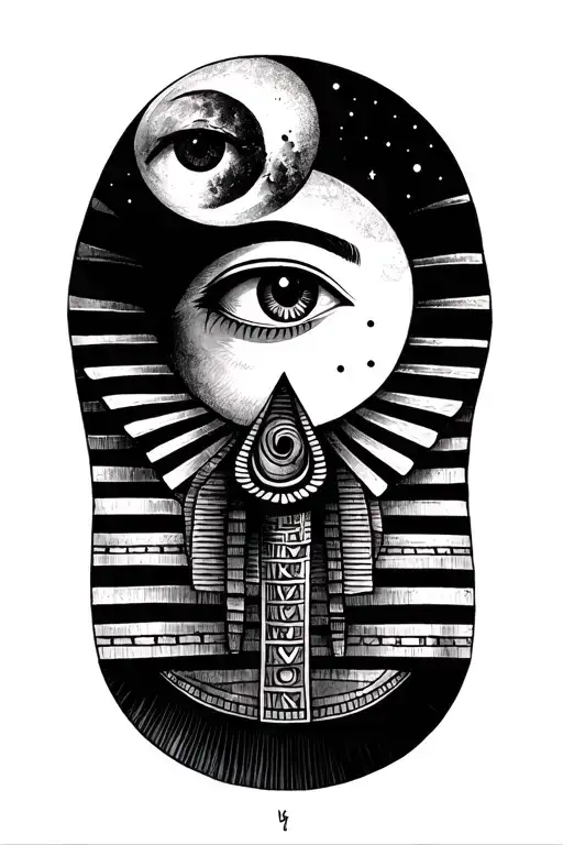 Egyptian Tattoo With Anunis Eye And The Moon
