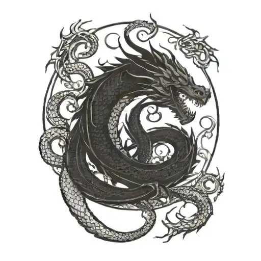 Jormungandr Dragon Circle With Black Surroundings Details
