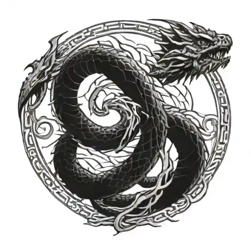 Jormungandr Dragon Circle With Black Surroundings Details