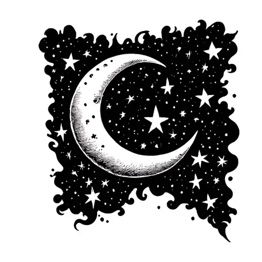 A Crescent Moon Surrounded By Stars