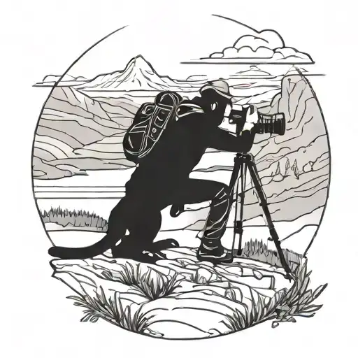 Silhouette Of A Photographer Taking A Picture Of A Dog In A Scenic Landscape