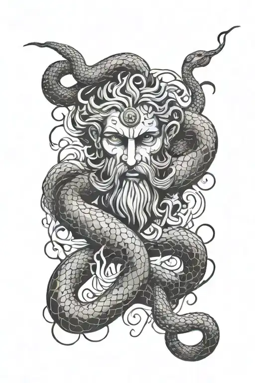 God With Thunders Under Him And Snake Around It