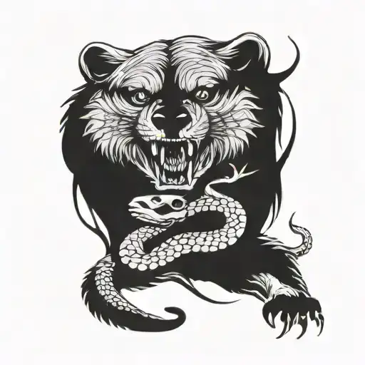 Tattoo Of A Snake Protecting A Bear Cub With Its Body