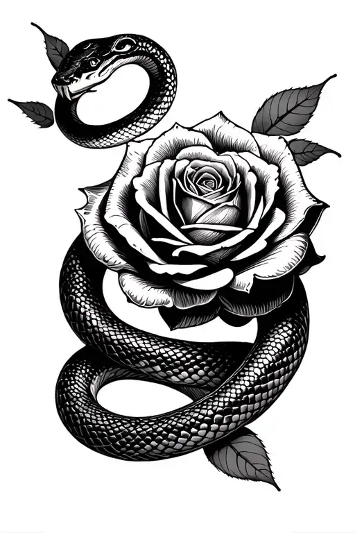 A Snake Coiled Around A Rose