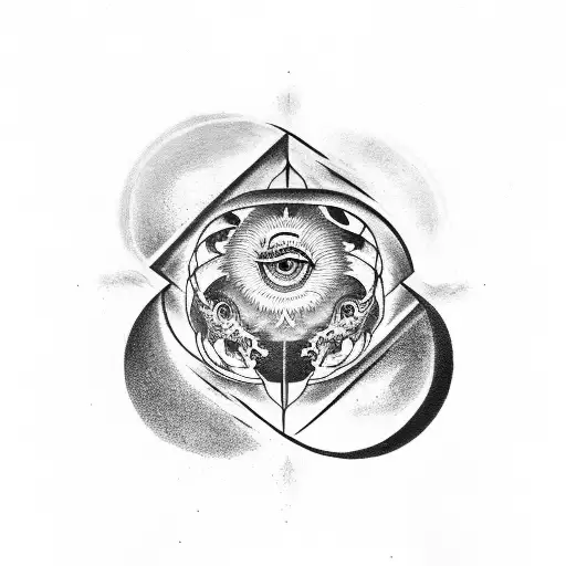 Yin Yang With Skull Cloudy Background And An All Seeing Eye