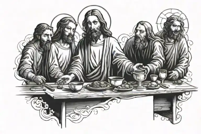 Chest Tattoo Jesus Last Supper Table But With Machine Guns