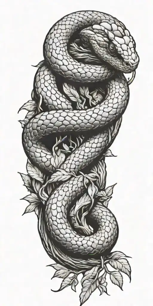 Snake Coiling Around A Single Tree Branch