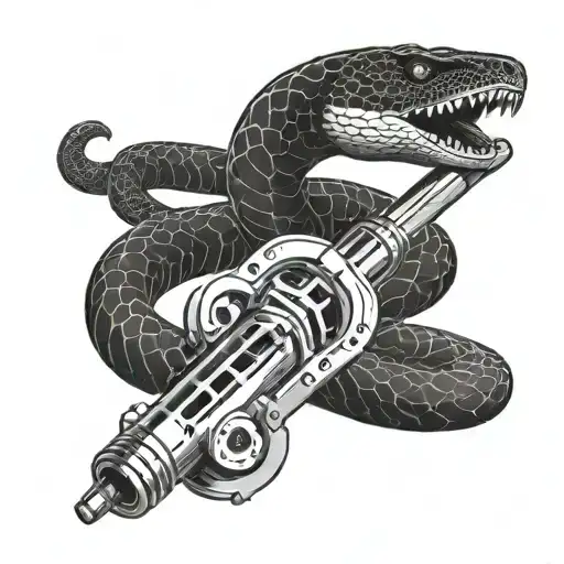 A Black Snake Wrapped Around A Wrench And A Microphone