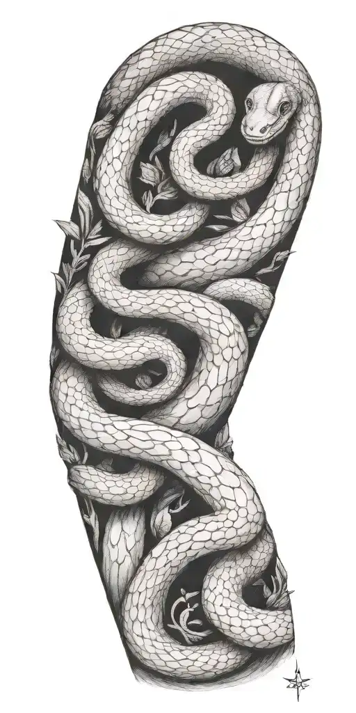 Tree Bark Arm Sleeve With Snake Coiling Around The Arm