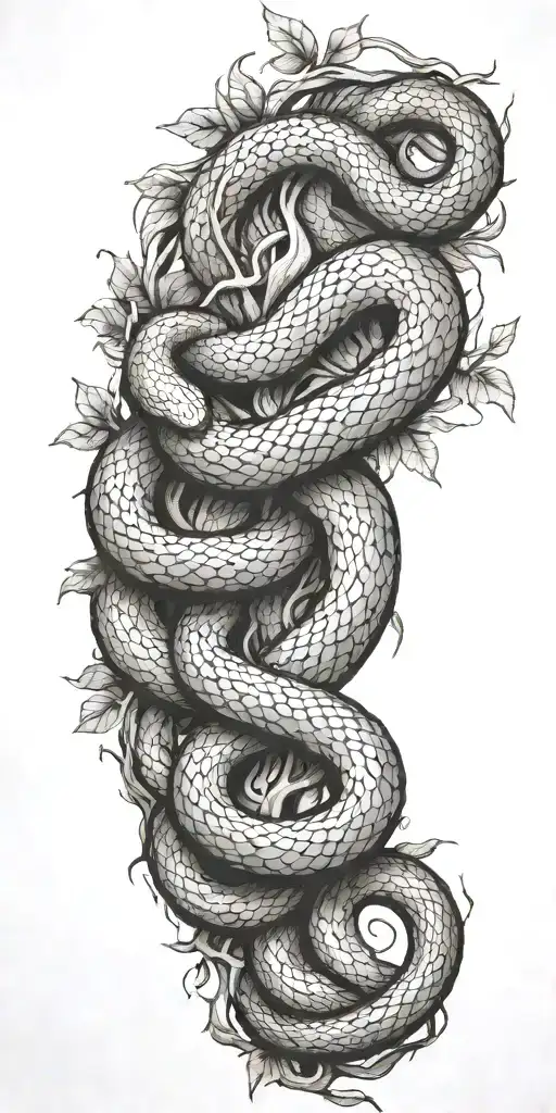 Large Tree Branch With Snake Coiling Around The Arm