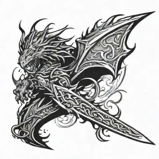 Dragon Longsword Fire Flames Left Arm Sleeve