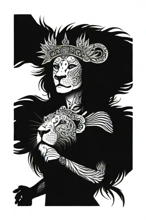 Lion Headdress Being Worn By Woman