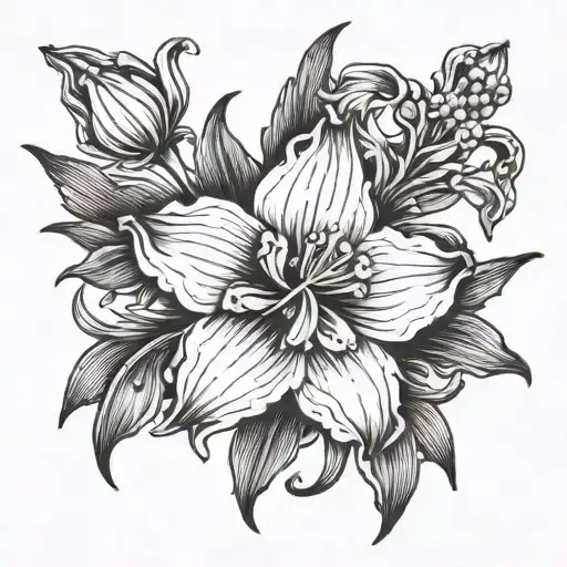 2 Lily Of The Valleys A Daffodil A Larkspur A Poppy And An Aster