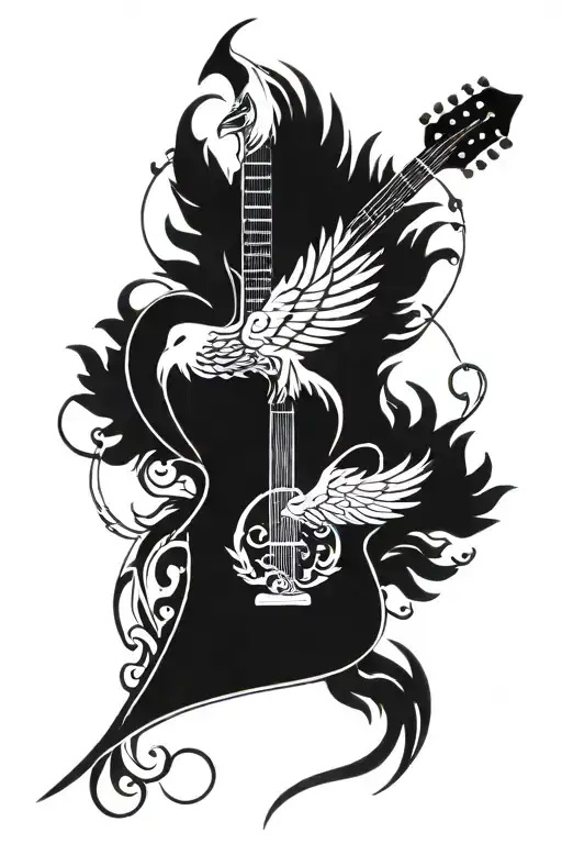 Incorporate A Guitar And A Phoenix Intertwined In A Harmonious Design