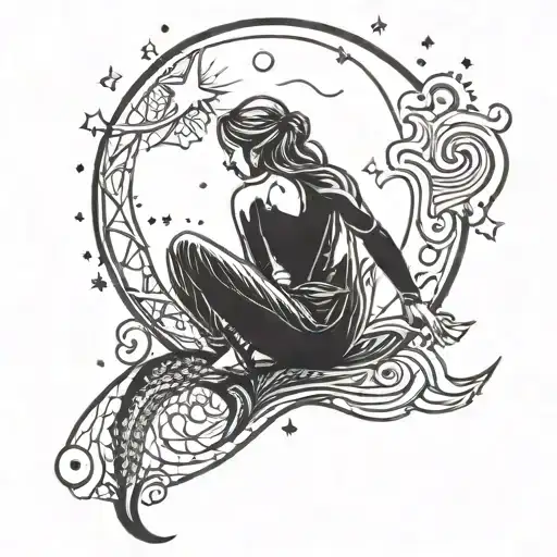 Moon With Stars And Someone Sitting On The Moon