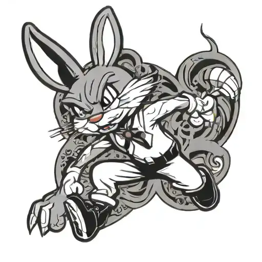 Bugs Bunny Cartoon Character With Black Pants Suit And Serious Look