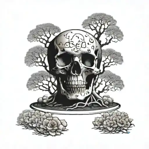 Flowering Tree Of Life Atop A Mound Of Many Skulls Encased In A Circle