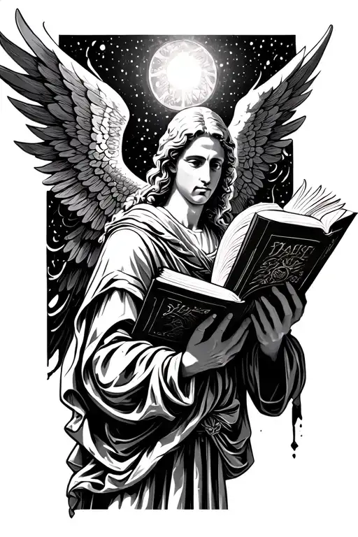 Archangel Gabriel Holding Open Book Surrounded